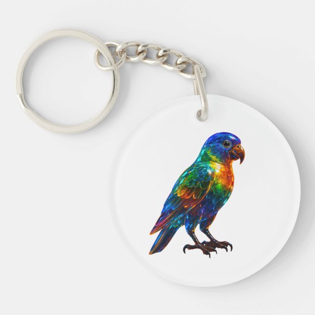 Llavero Vibrante arte de loro arco iris - Efecto de vidrio (Frente)