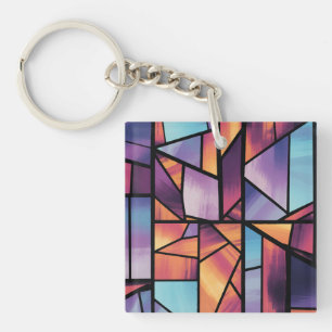 Llavero Vibrante arte de vidrio con manchas geométricas