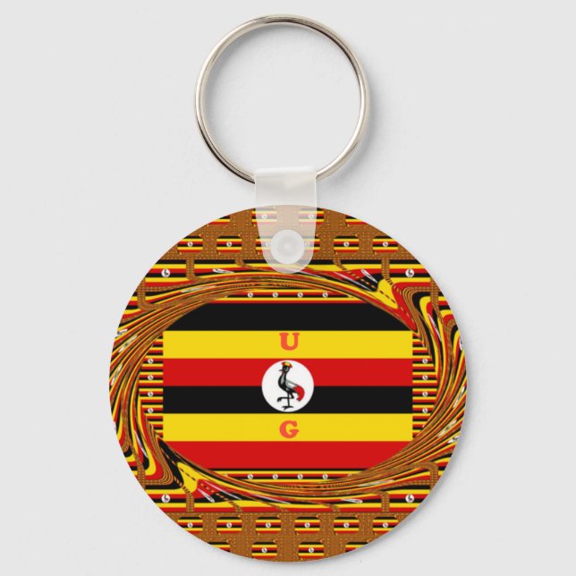 Llavero Vibrante arte inspirado en la bandera de Uganda (Anverso)