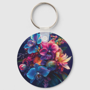 Llavero Vibrante Bouquet floral con flores de neón