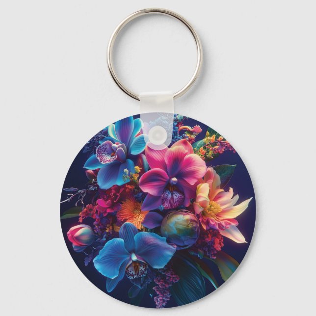 Llavero Vibrante Bouquet floral con flores de neón (Anverso)