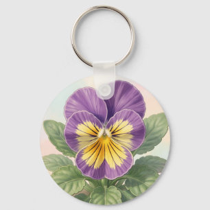 Llavero Vibrante Flor de Pensamiento Amarillo Púrpura Botá