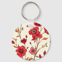 Llavero Vibrante Ilustracion Botánico Rojo