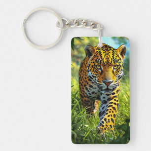 Llavero Vibrante leopardo con arte de vida silvestre impre