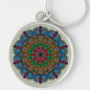 Llavero Vibrante Mandala Patrón floral y geométrico