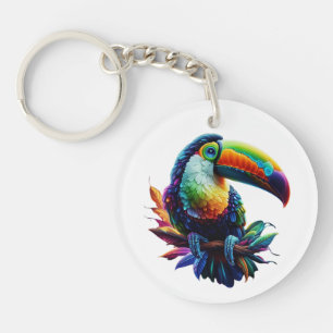 Llavero Vibrante pájaro túrquico - Arte natural tropical