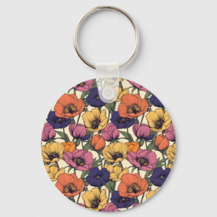 Llavero Vibrante patrón floral con adornos coloridos