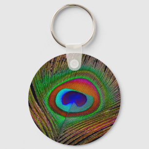 Llavero Vibrante pluma de cobre para pavo real