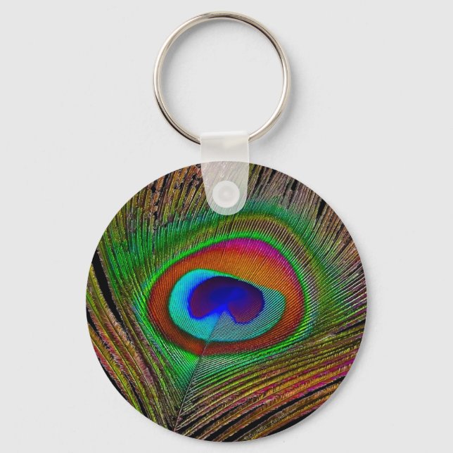 Llavero Vibrante pluma de cobre para pavo real (Anverso)
