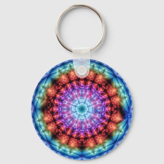 Llavero Vibrante Tie Dye Kaleidoscope Arcoiris Mandala (Anverso)