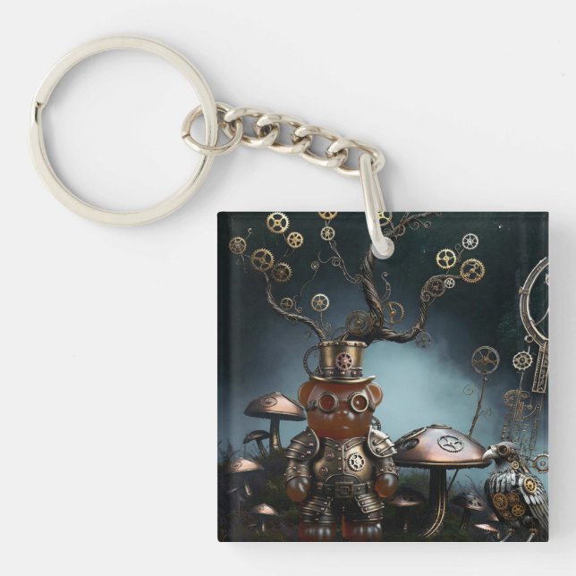 Llavero Victorian Clockwork Gummy Bear Mechanical Raven (Frente)