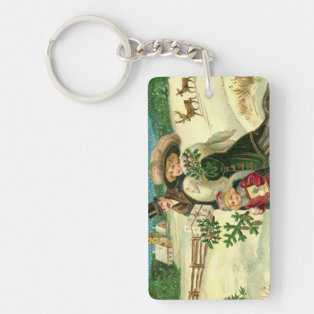 Llavero Victorian family in the snow Christmas scene (Frente)
