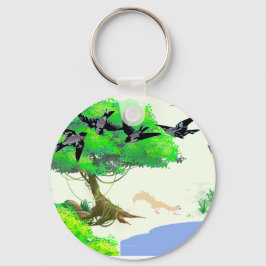 Llavero Vida de los bosques primaverales con aves y ardill