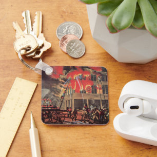 Llavero Vida de un bombero, antiguos bomberos combatiendo 