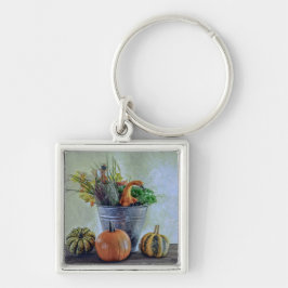 Llavero Vida residual del otoño con calabazas, flores