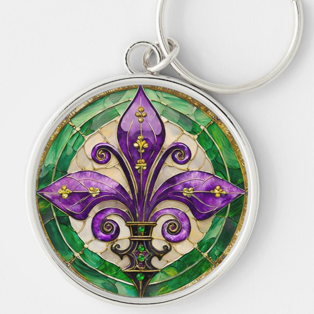 Llavero Vidriera de Mardi Gras Fleur de lis (Frente)