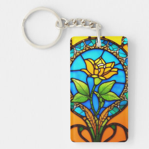 Llavero Vidrio Artístico Pintado con Flor Vibrante