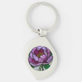 Llavero Vidrio de Flor de Peonía Púrpura