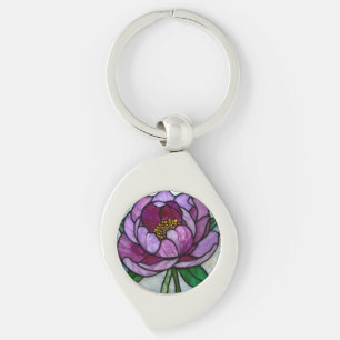 Llavero Vidrio de Flor de Peonía Púrpura