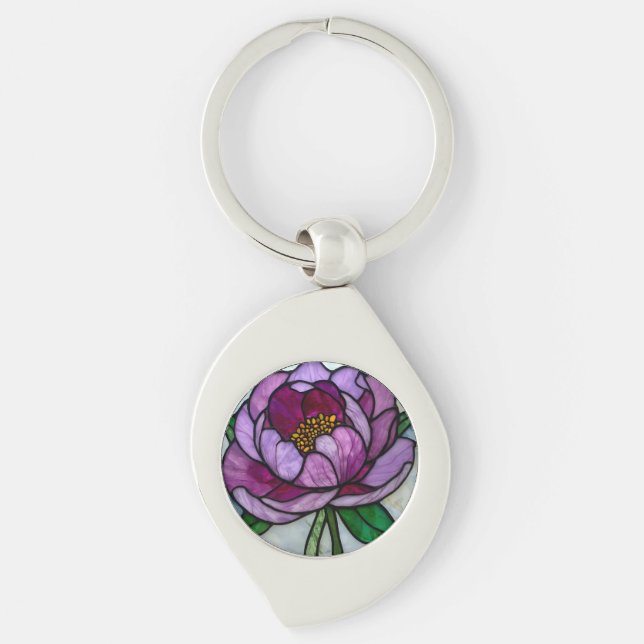 Llavero Vidrio de Flor de Peonía Púrpura (Anverso)