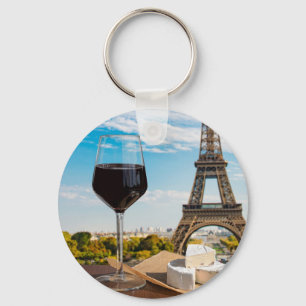 Llavero Vidrio de vino con queso brie en la torre Eiffel