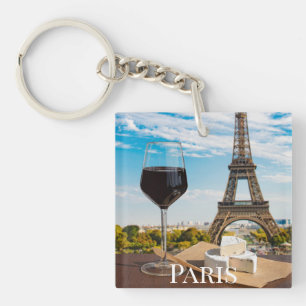 Llavero Vidrio de vino con queso brie en la torre Eiffel