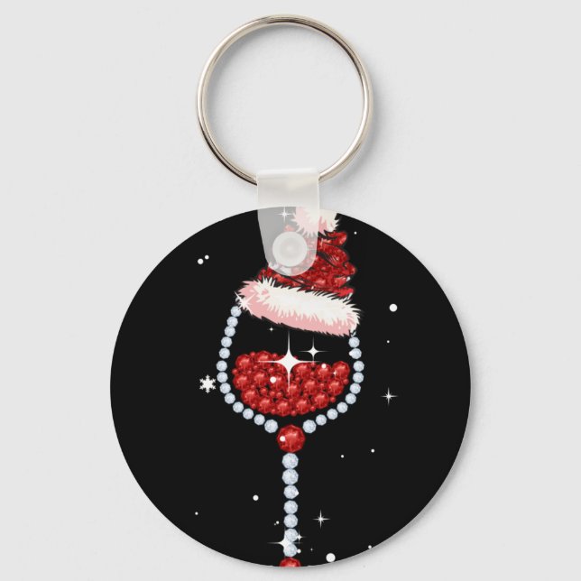 Llavero Vidrio Gafas Santa Hat Navidades Wine Lover Regalo (Anverso)