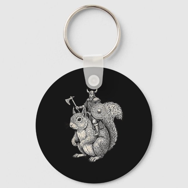 Llavero Viking Riding Squirrel Funny Warrior Art  (Anverso)