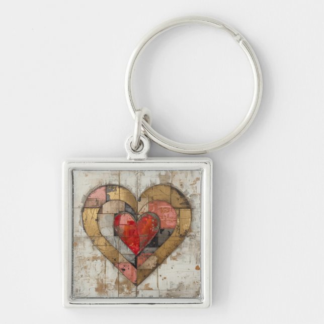 Llavero Vintage Abstract Hearts - Premium Square Keychain (Frente)