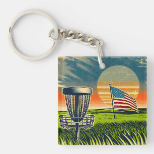 Llavero Vintage American Flag Disk Golf Vintage Sun