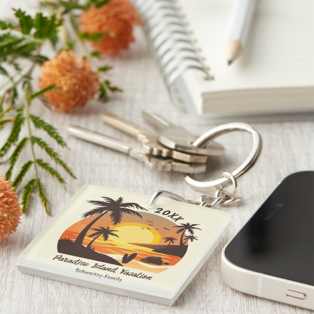 Llavero Vintage Beach Sunset Vacation surf naranja marrón (Frente Derecha)