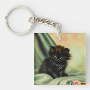 Llavero Vintage Black Kitten Ilustracion