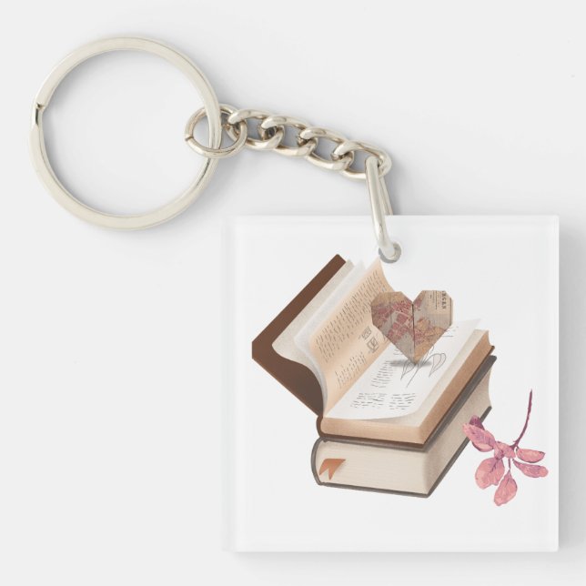 Llavero  Vintage Book Aesthetic with Heart Map & Botanical (Frente)