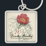 Llavero Vintage Botanical Peony 70th Birthday MSqK<br><div class="desc">Customizable 70th Birthday Celebration metal square keychain with Vintage Botanical Watercolors of red peony by Pierre-Joseph Redouté. You can easily change text (color, font, size and position) by clicking the customize button. Matching paper party products, Invitation, guest book (spiral notebook and hardcover), favor box and more... -------- "Pierre-Joseph Redouté (10...</div>