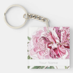 LLAVERO VINTAGE BOTANICAL PINK PEONK CEYCHAIN ACRÍLICO