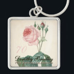 Llavero Vintage Botanical Rose 70th Birthday SqK<br><div class="desc">Customizable 70th Birthday Celebration keychainwith Vintage Botanical Watercolors of a rose by Pierre-Joseph Redouté. You can easily change text color, font, size and position by clicking the customize button. Matching party products (paper plate, paper napkin, paper cup), invitation, guest book, favor box, pillow, mug and more... --------- "Pierre-Joseph Redouté (10...</div>