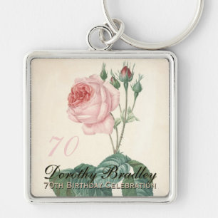 Llavero Vintage Botanical Rose 70th Birthday SqK