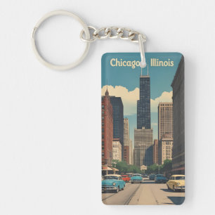 Llavero Vintage Chicago Illinois Ciudad Silueta Retro Viaj