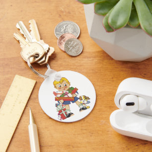 Llavero Vintage Christmas, Boy with Present and Puppy Dog