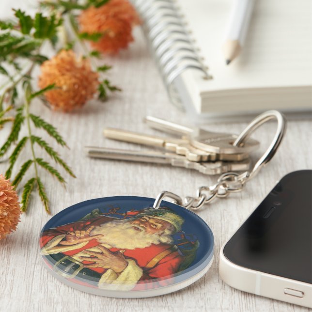 Llavero Vintage Christmas, Jolly Santa Claus con juguetes (Frente Derecha)