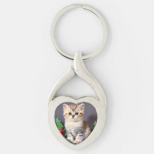 Llavero Vintage Christmas Kitten and Holly