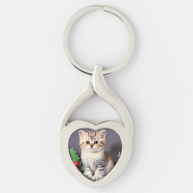 Llavero Vintage Christmas Kitten and Holly (Anverso)