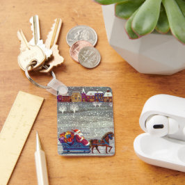 Llavero Vintage Christmas, Santa Claus Horse Open Sleigh