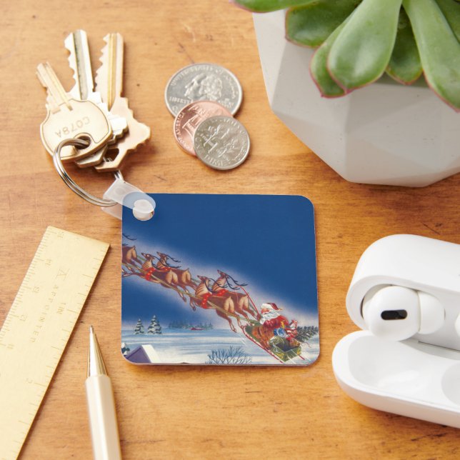 Llavero Vintage Christmas, Santa Flying Sleigh w Reindeer (Escritorio )