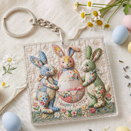 Llavero Vintage Easter Bunny Quilted Style Print