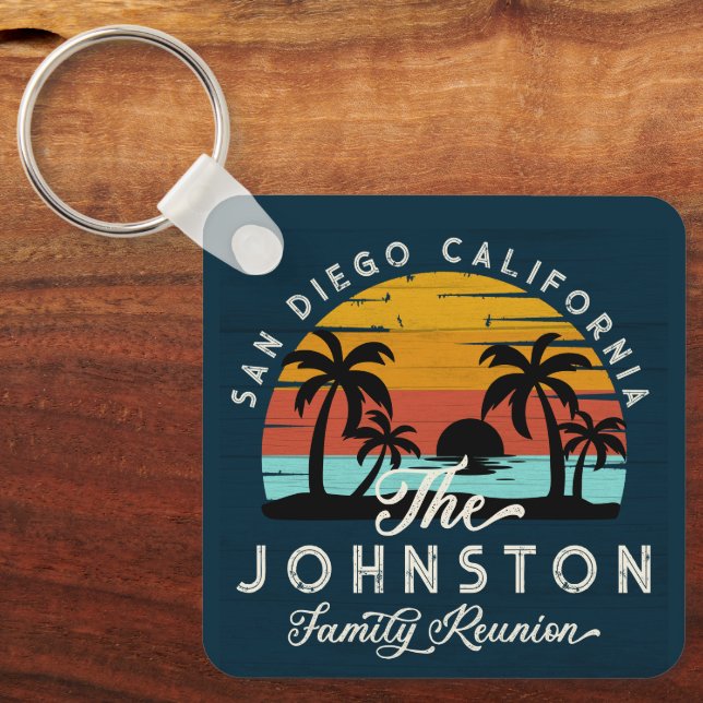 Llavero Vintage Family Reunion Retro Sunset Beach Palms (Anverso)