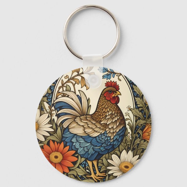 Llavero Vintage Farmhouse Hen and Daisy Flowers (Anverso)
