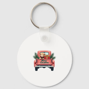 Llavero Vintage Feliz Navidad Vaca Highland en Granja Rosa