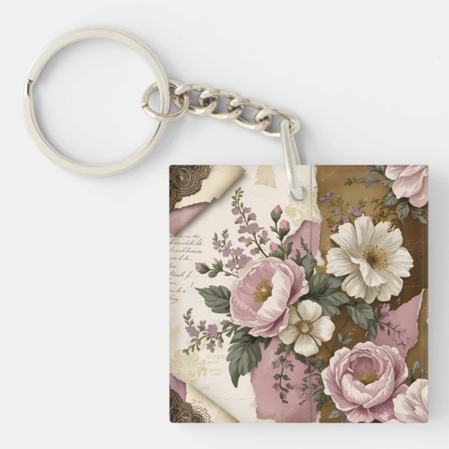 Llavero Vintage Floral - Acrylic Keychain (Frente)