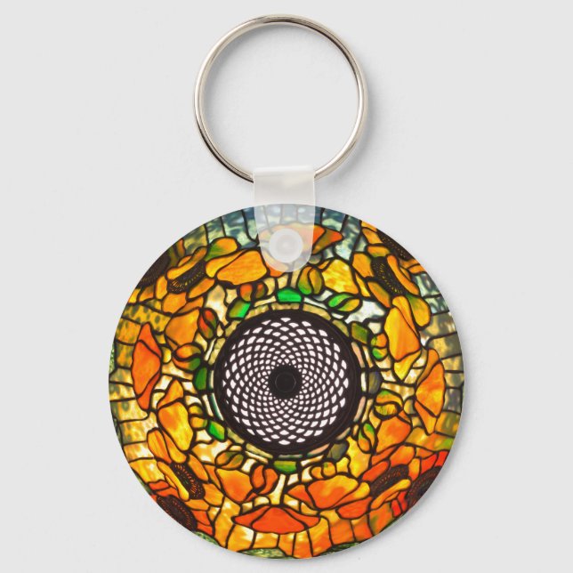 Llavero Vintage floral de vidrio manchado (Anverso)